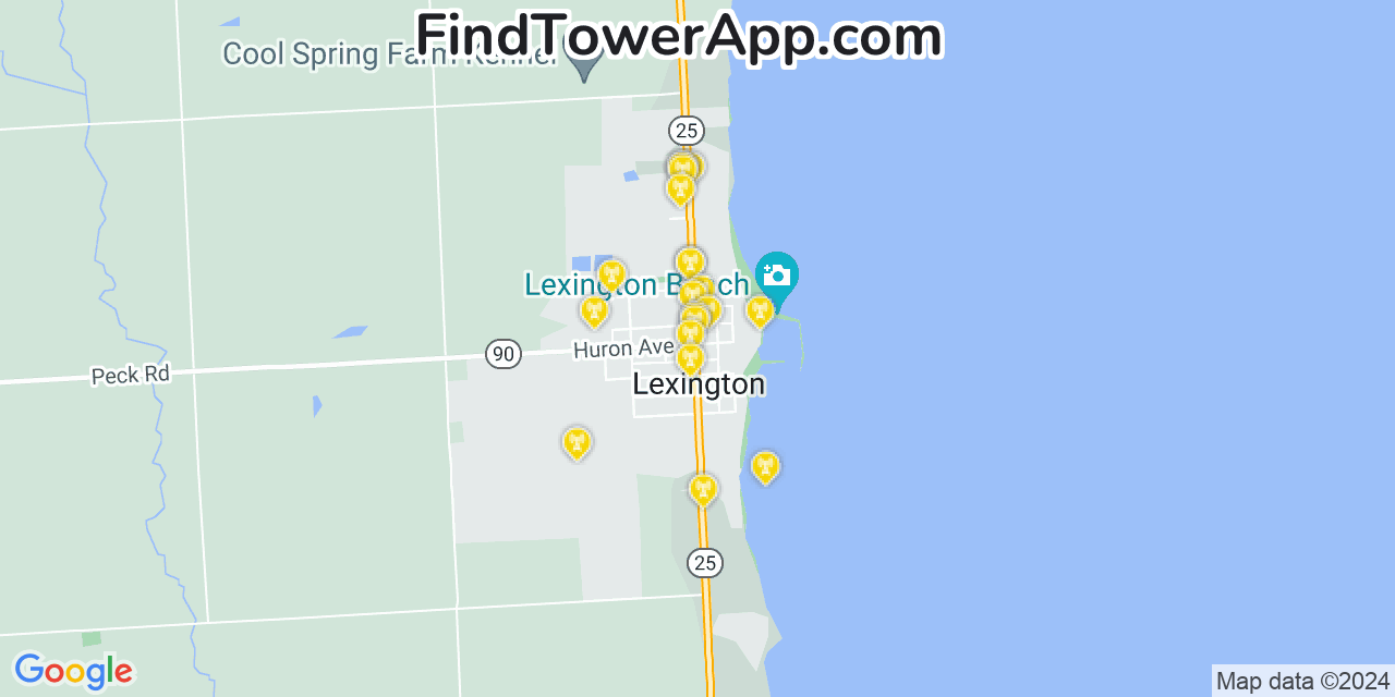 Verizon 4G/5G cell tower coverage map Lexington, Michigan