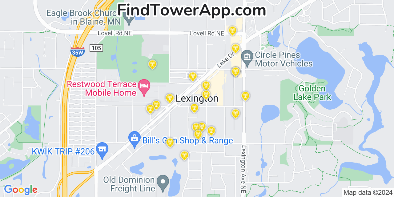 AT&T 4G/5G cell tower coverage map Lexington, Minnesota