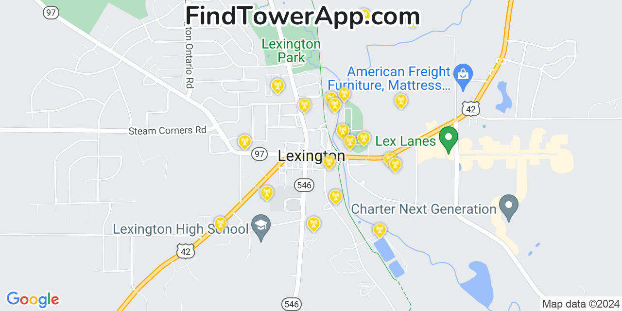 AT&T 4G/5G cell tower coverage map Lexington, Ohio