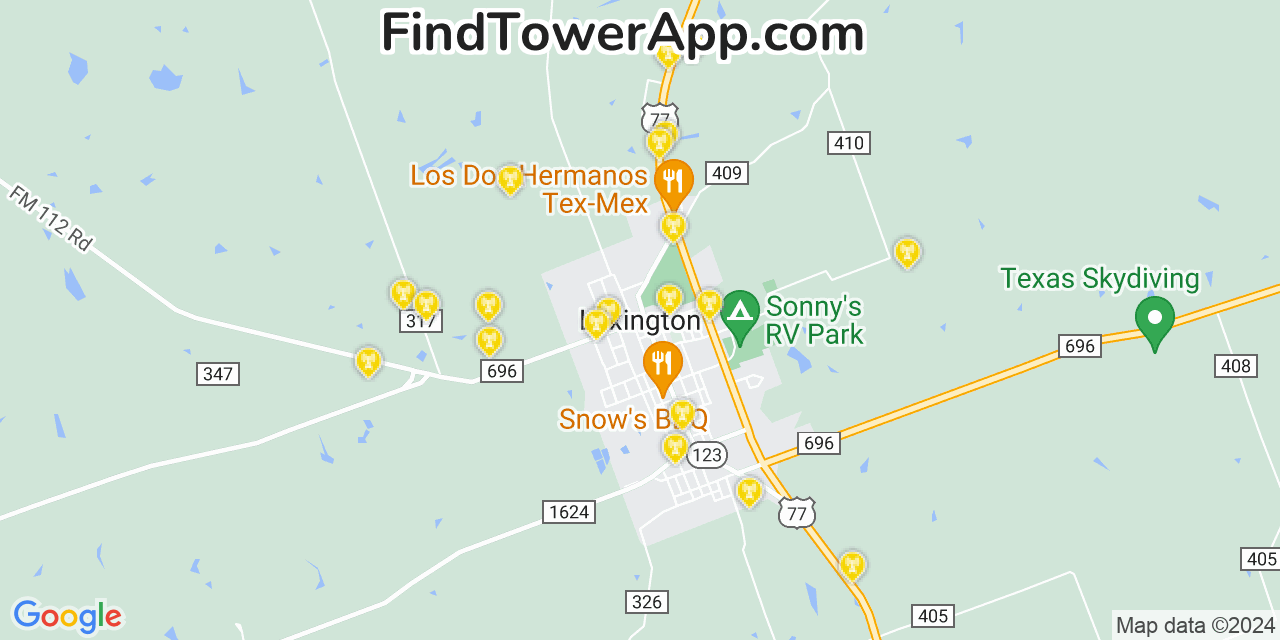 AT&T 4G/5G cell tower coverage map Lexington, Texas