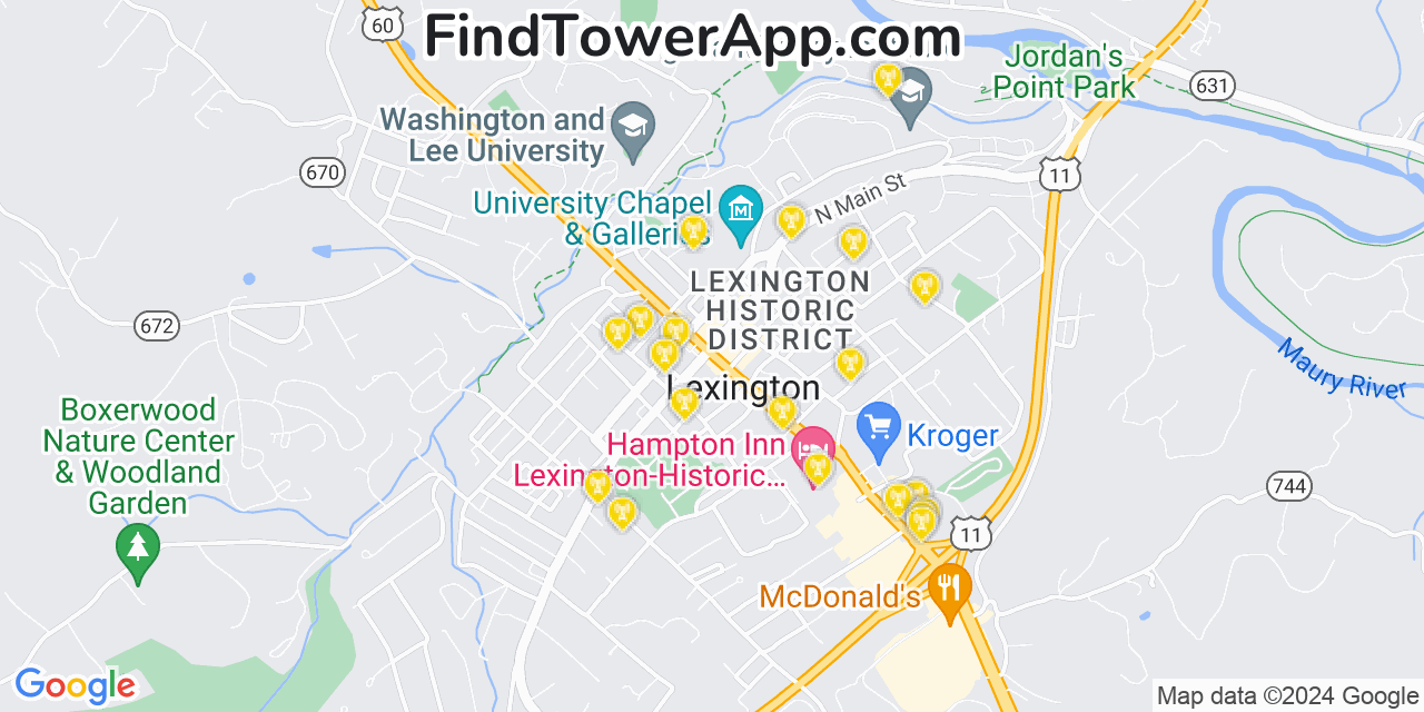 Verizon 4G/5G cell tower coverage map Lexington, Virginia