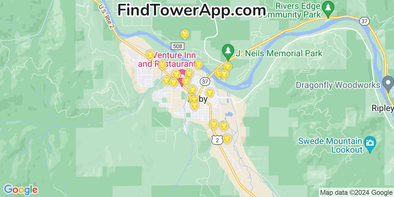 AT&T 4G/5G cell tower coverage map Libby, Montana