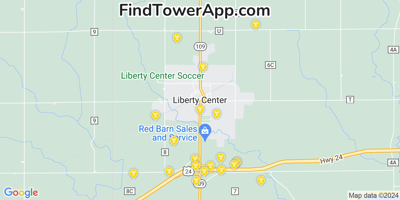 Verizon 4G/5G cell tower coverage map Liberty Center, Ohio