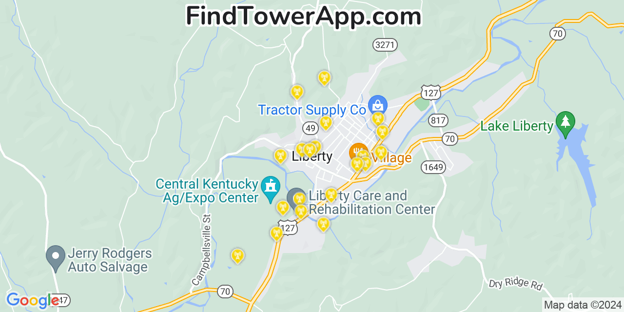 Verizon 4G/5G cell tower coverage map Liberty, Kentucky