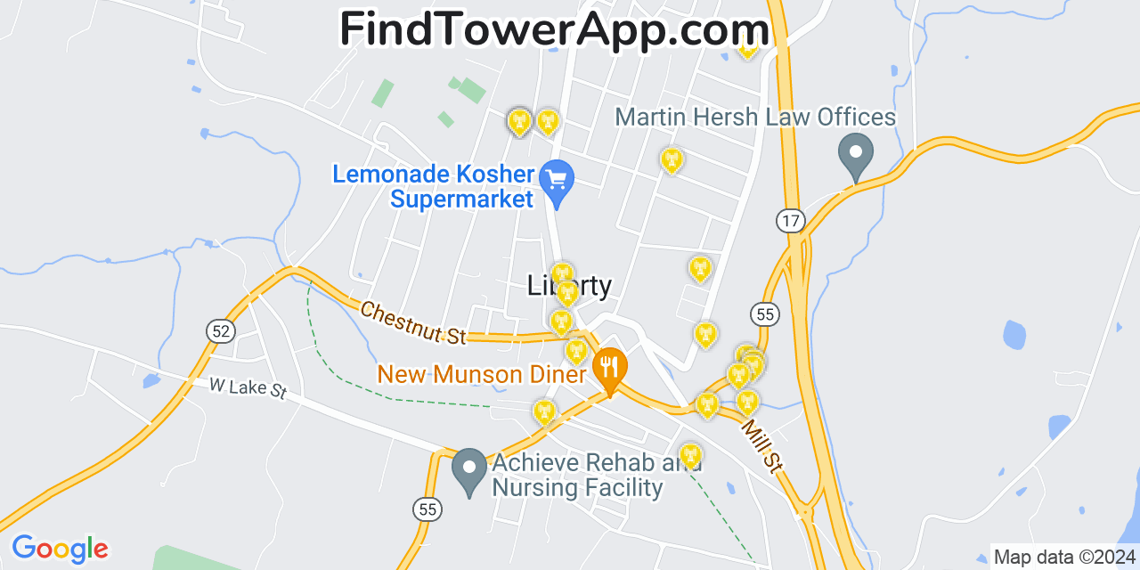 AT&T 4G/5G cell tower coverage map Liberty, New York