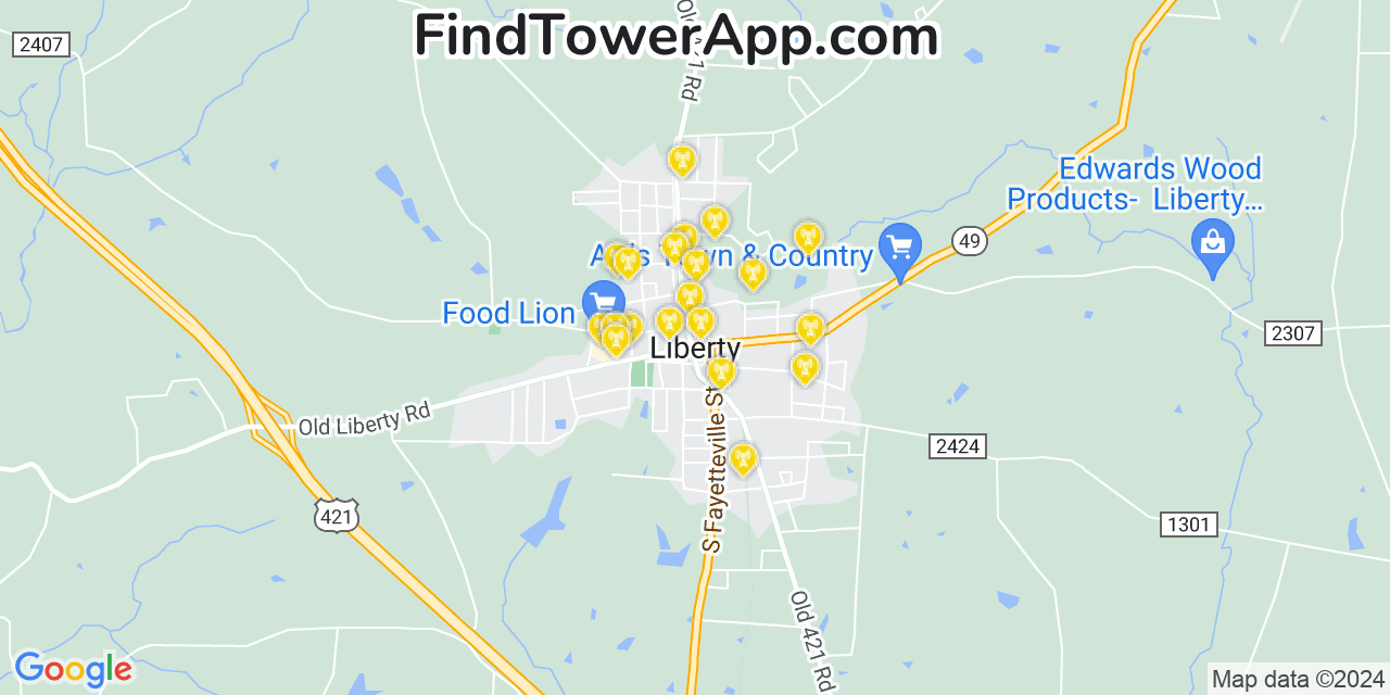 Verizon 4G/5G cell tower coverage map Liberty, North Carolina