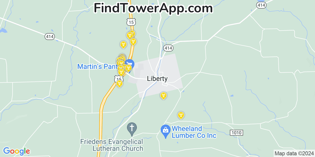 AT&T 4G/5G cell tower coverage map Liberty, Pennsylvania