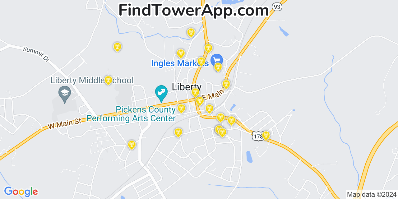 Verizon 4G/5G cell tower coverage map Liberty, South Carolina