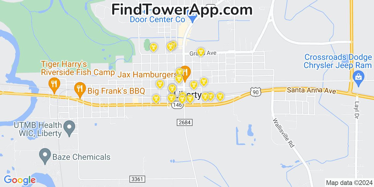 AT&T 4G/5G cell tower coverage map Liberty, Texas