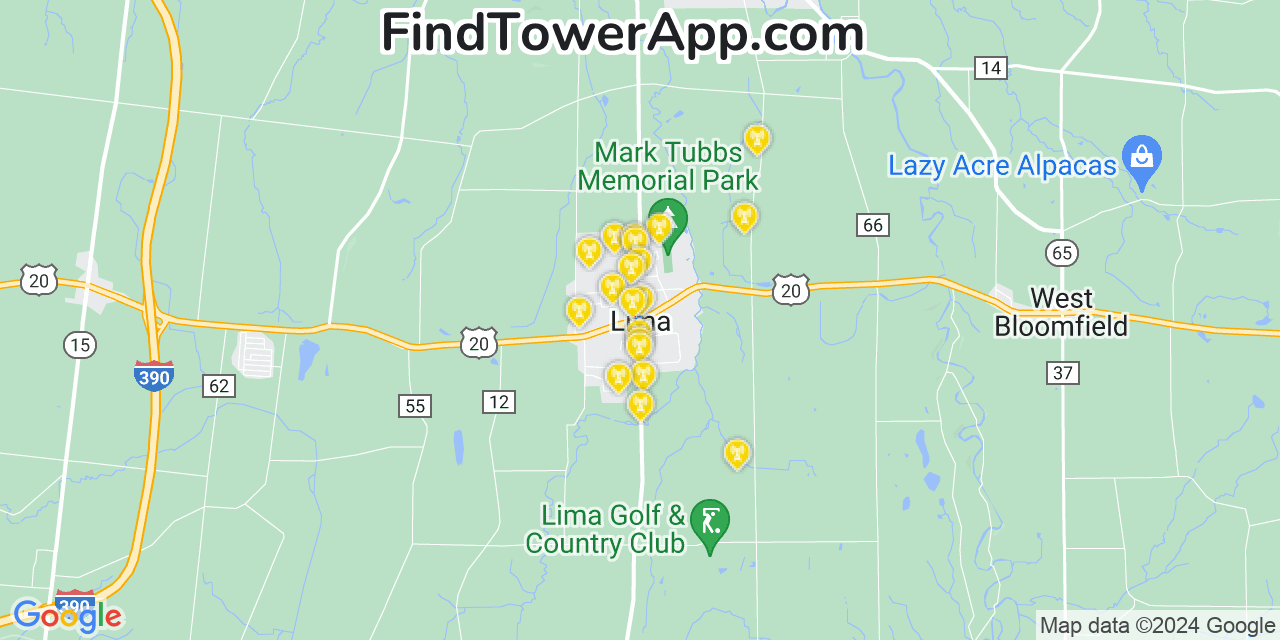 Verizon 4G/5G cell tower coverage map Lima, New York