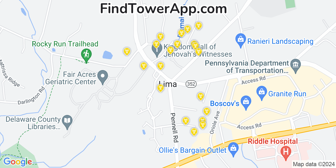 AT&T 4G/5G cell tower coverage map Lima, Pennsylvania