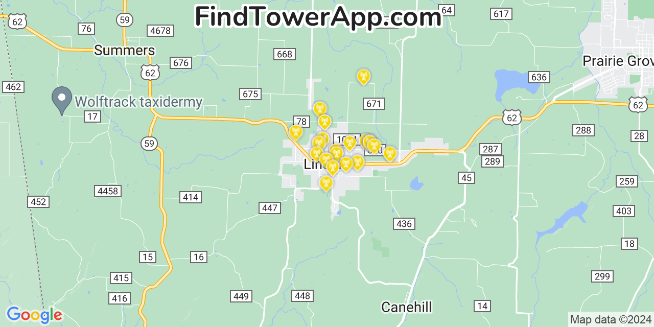 AT&T 4G/5G cell tower coverage map Lincoln, Arkansas