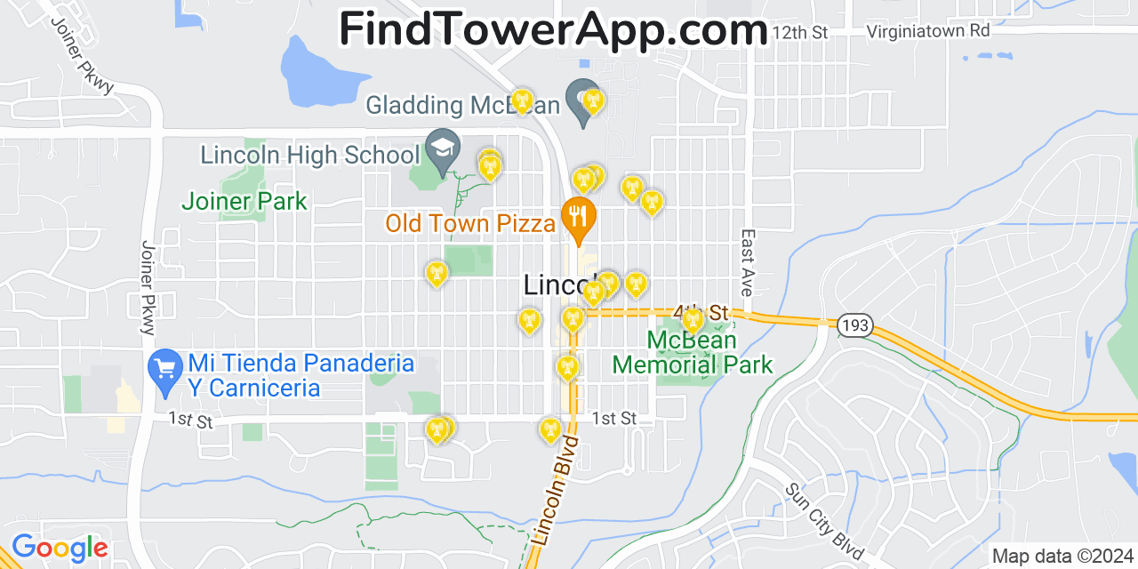 AT&T 4G/5G cell tower coverage map Lincoln, California