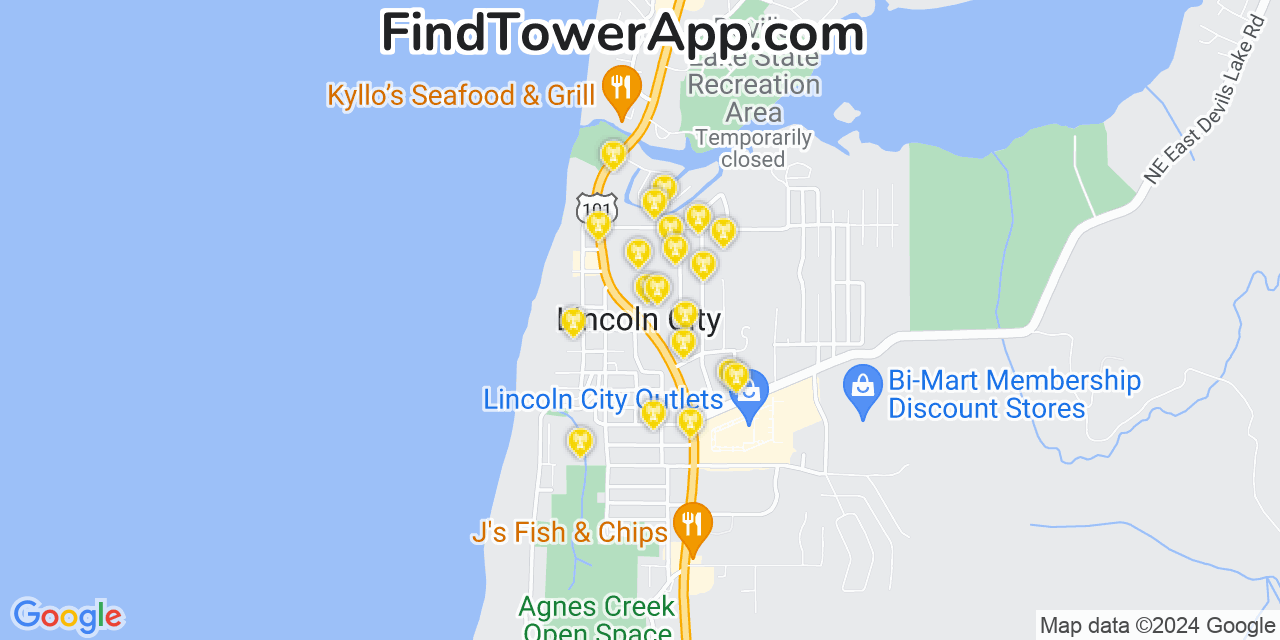 Lincoln City Oregon Cell Tower Coverage Map
