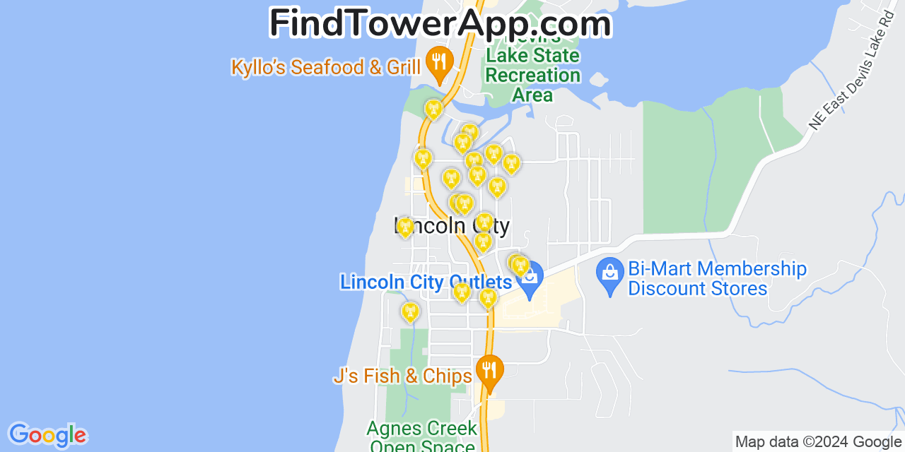 T-Mobile 4G/5G cell tower coverage map Lincoln City, Oregon