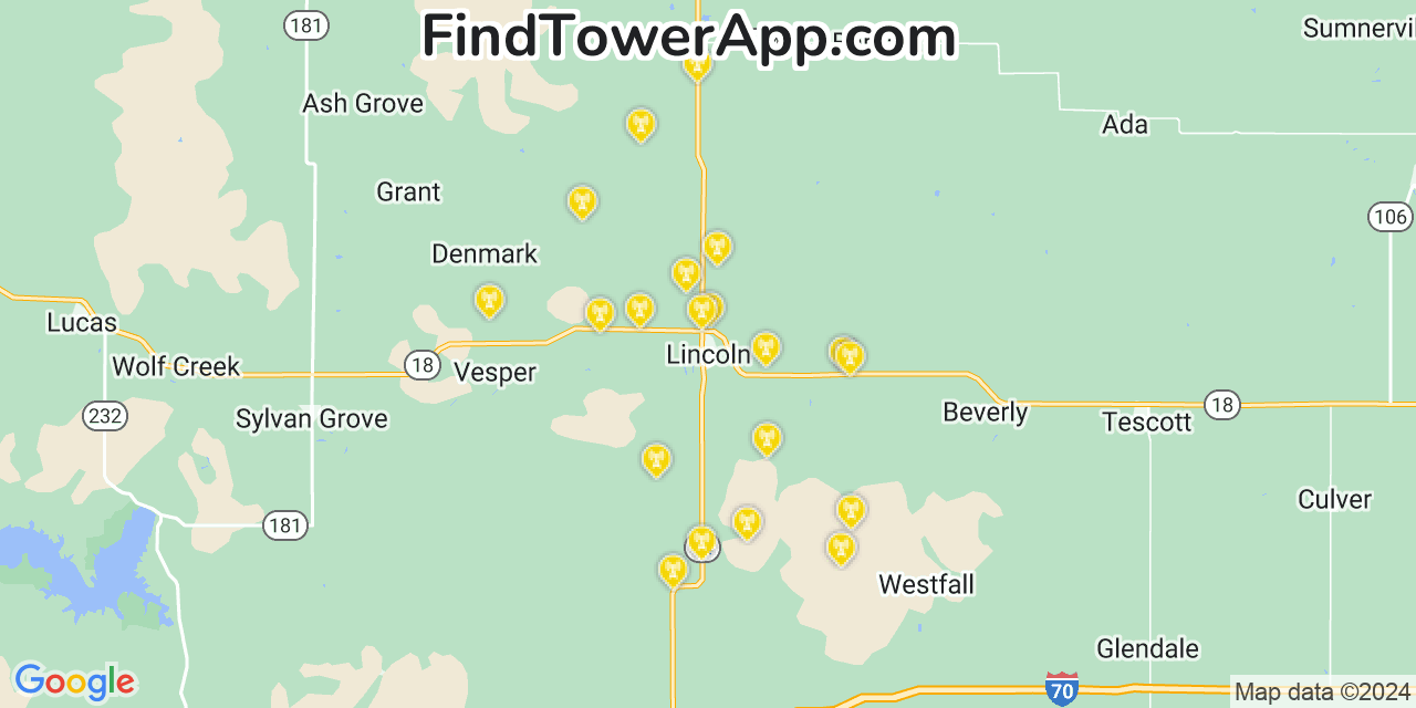 T-Mobile 4G/5G cell tower coverage map Lincoln, Kansas