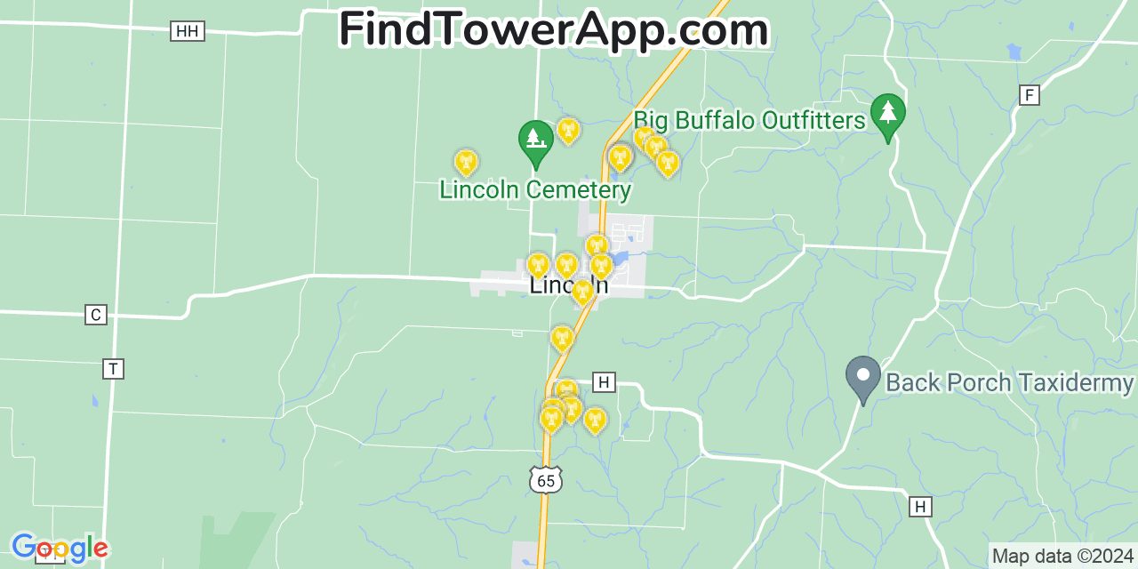 AT&T 4G/5G cell tower coverage map Lincoln, Missouri