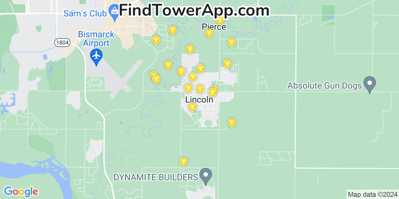 Verizon 4G/5G cell tower coverage map Lincoln, North Dakota