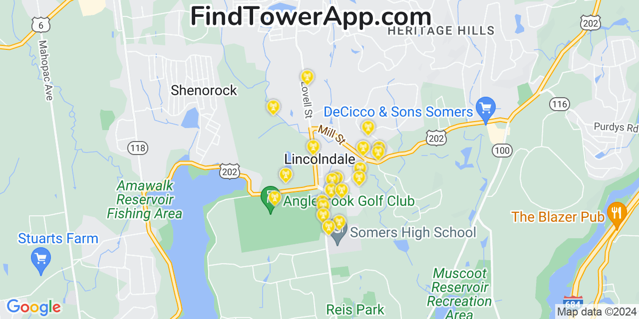 AT&T 4G/5G cell tower coverage map Lincolndale, New York