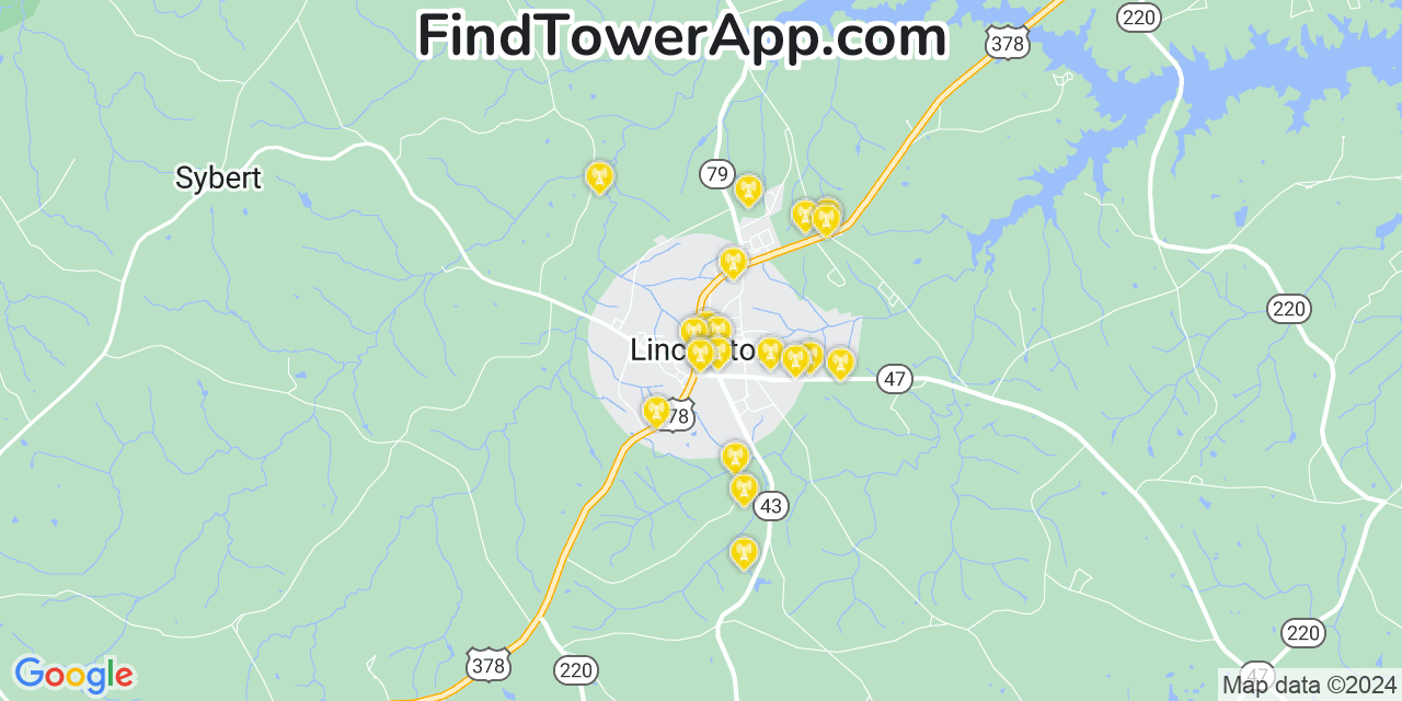 Verizon 4G/5G cell tower coverage map Lincolnton, Georgia