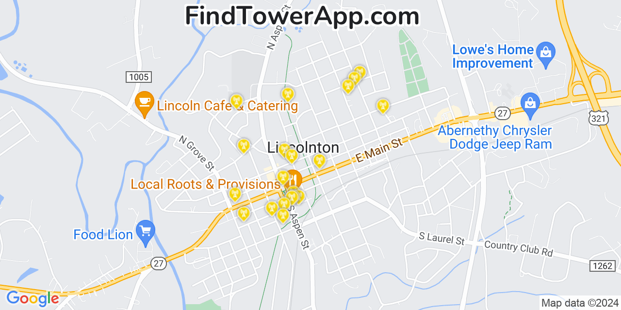 AT&T 4G/5G cell tower coverage map Lincolnton, North Carolina