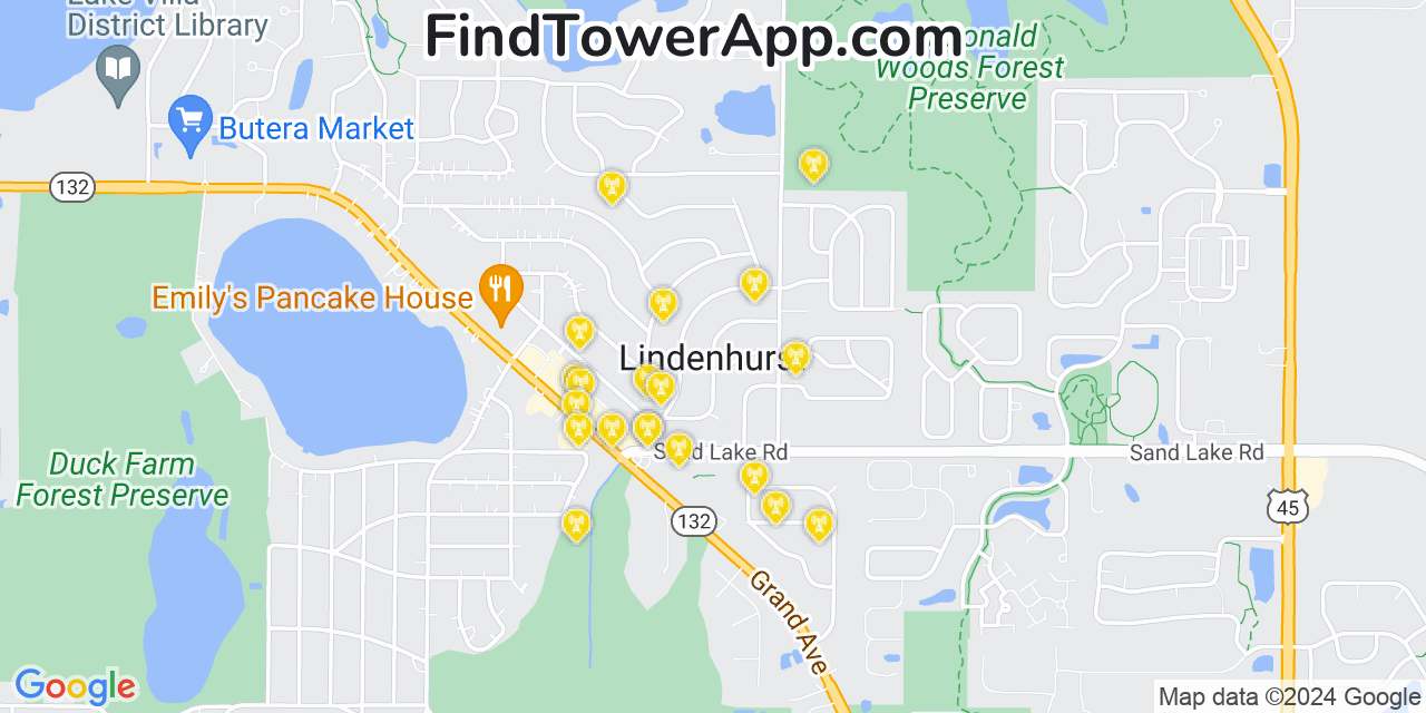 AT&T 4G/5G cell tower coverage map Lindenhurst, Illinois