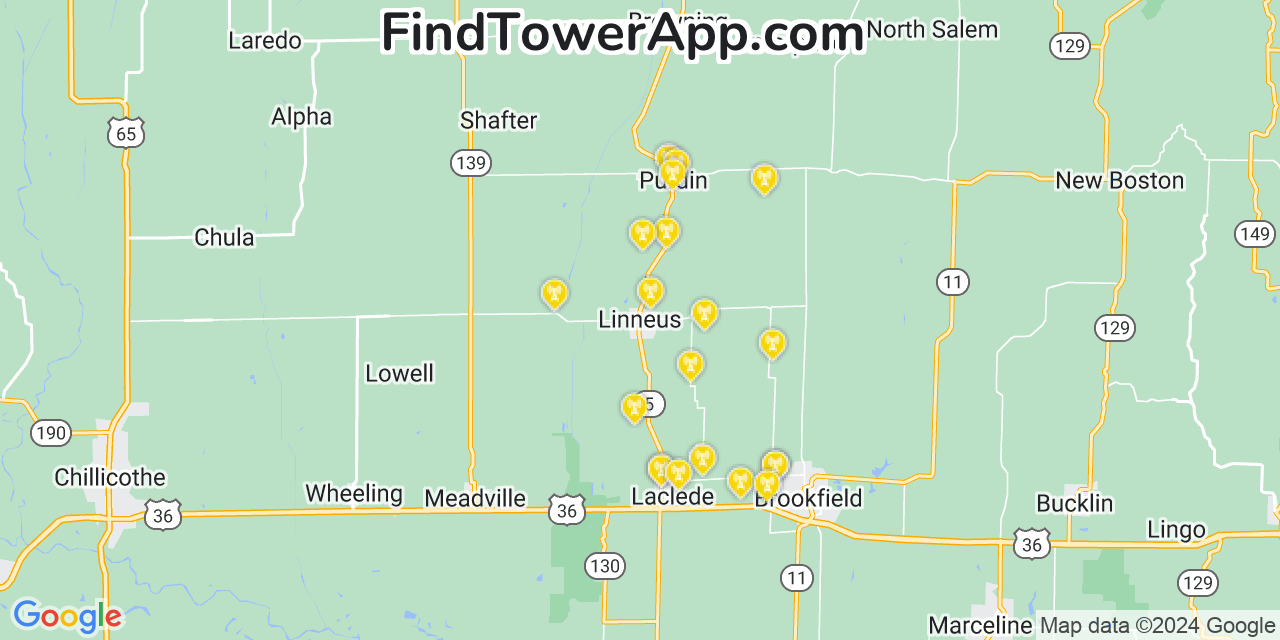 AT&T 4G/5G cell tower coverage map Linneus, Missouri