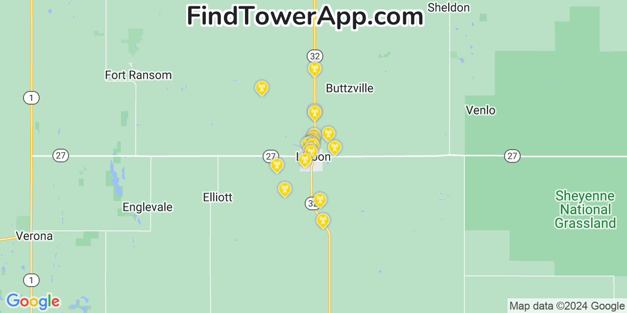 Verizon 4G/5G cell tower coverage map Lisbon, North Dakota