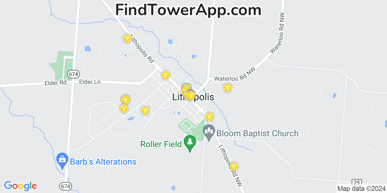 AT&T 4G/5G cell tower coverage map Lithopolis, Ohio