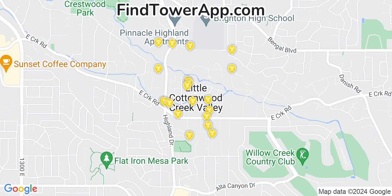 T-Mobile 4G/5G cell tower coverage map Little Cottonwood Creek Valley, Utah