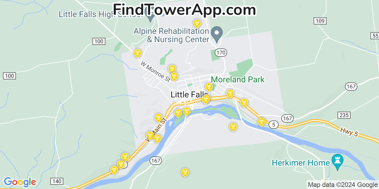 AT&T 4G/5G cell tower coverage map Little Falls, New York