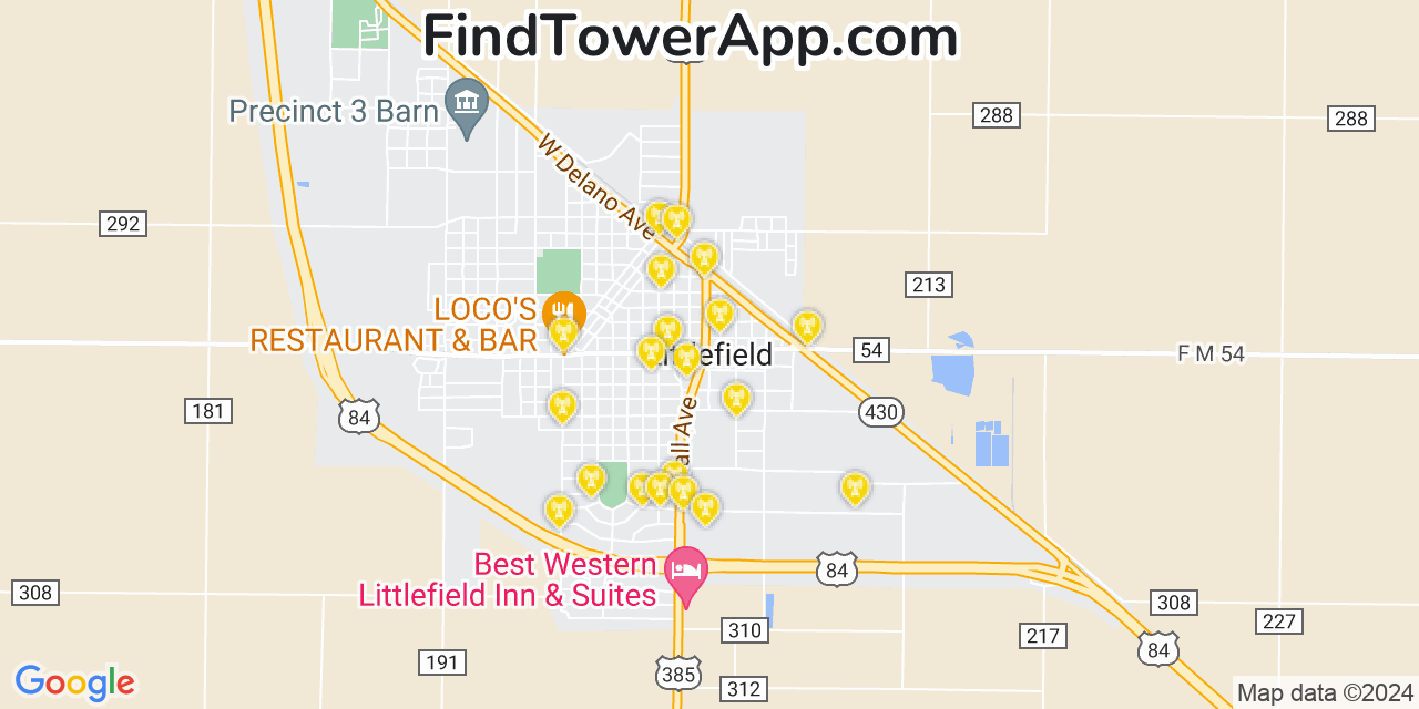 AT&T 4G/5G cell tower coverage map Littlefield, Texas