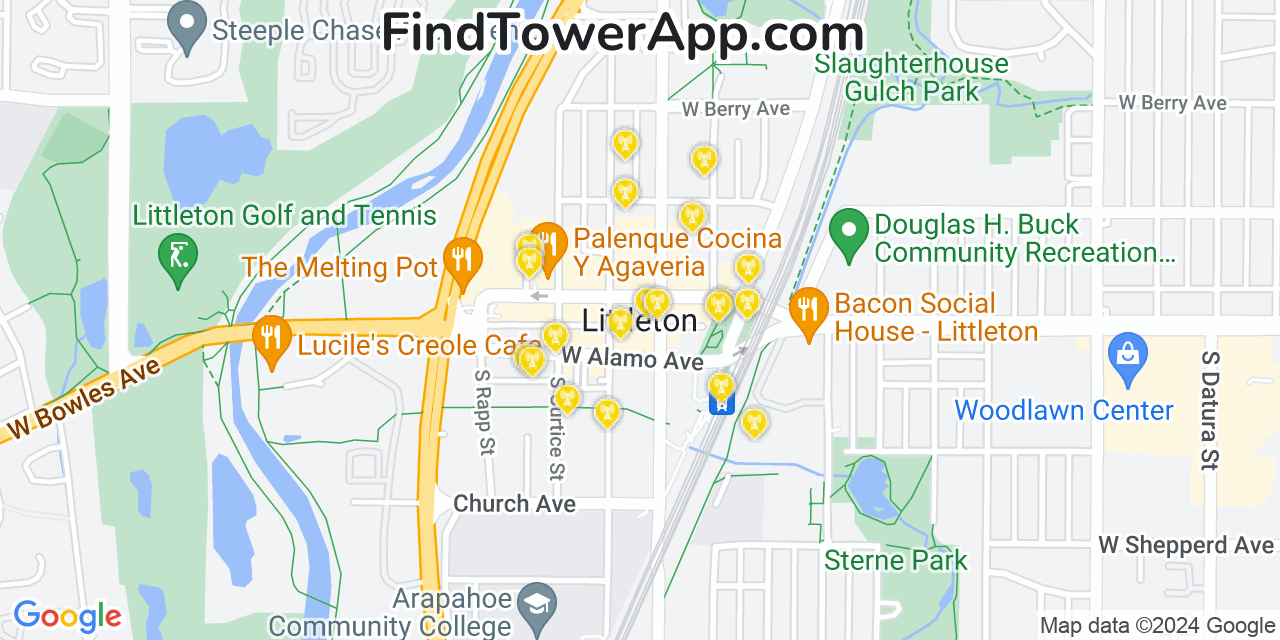 AT&T 4G/5G cell tower coverage map Littleton, Colorado