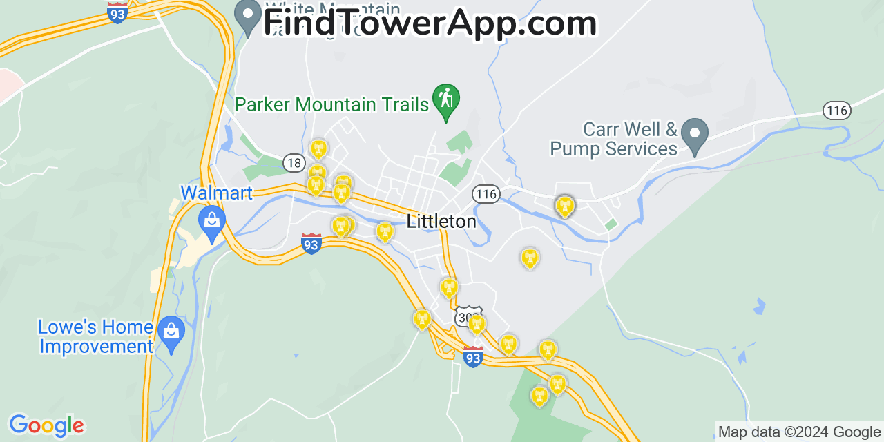 T-Mobile 4G/5G cell tower coverage map Littleton, New Hampshire