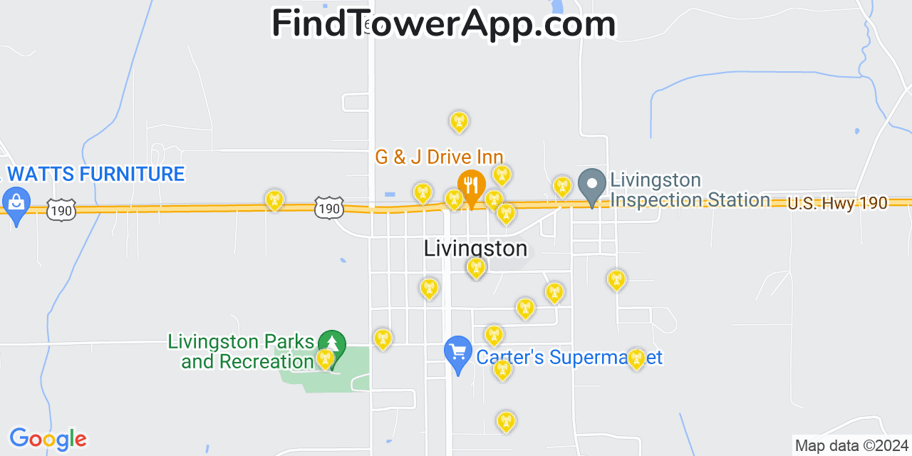 Verizon 4G/5G cell tower coverage map Livingston, Louisiana