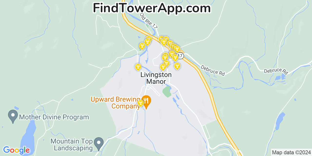 AT&T 4G/5G cell tower coverage map Livingston Manor, New York