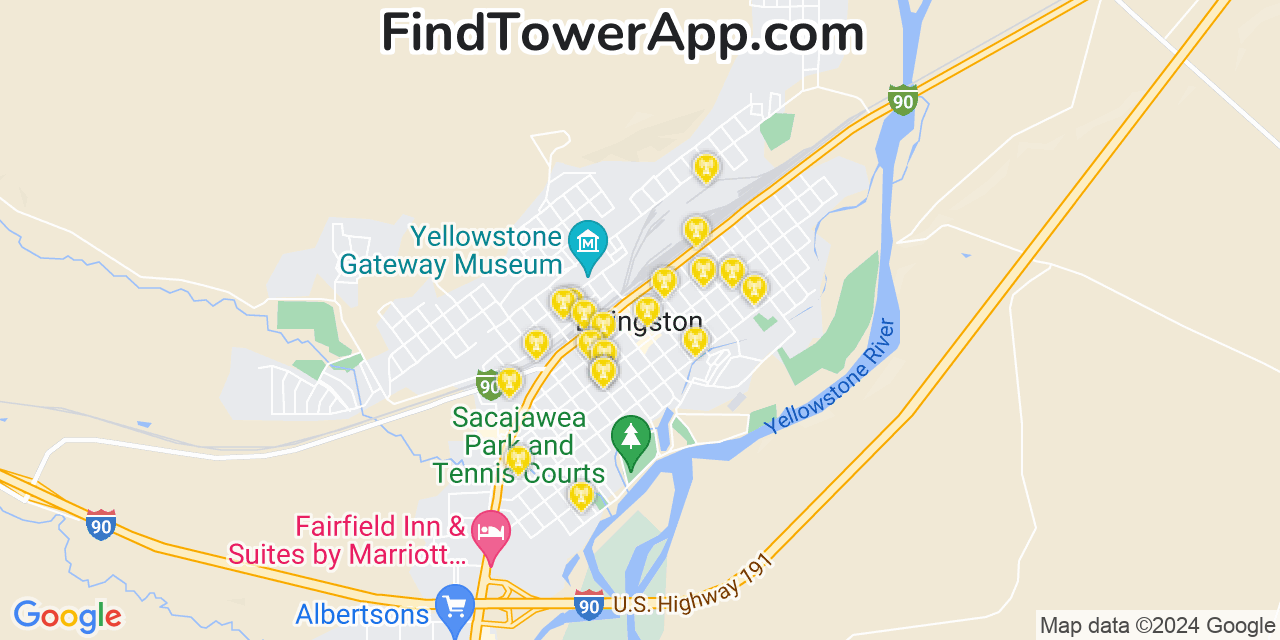 AT&T 4G/5G cell tower coverage map Livingston, Montana