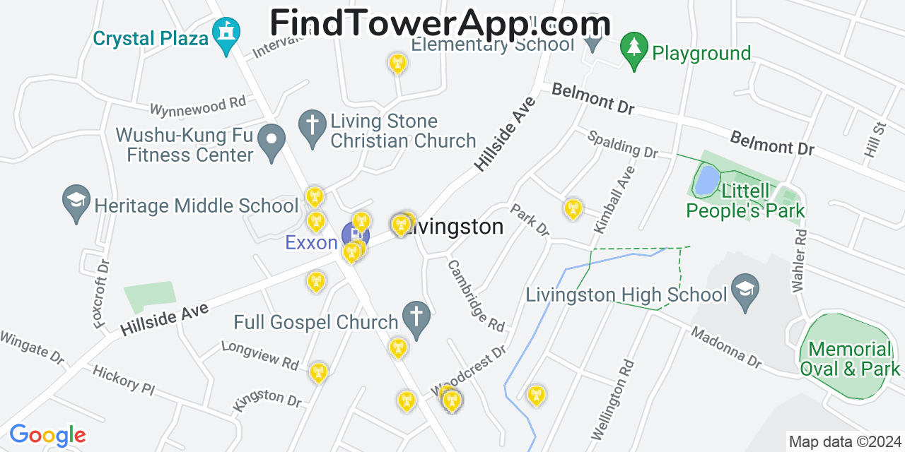 AT&T 4G/5G cell tower coverage map Livingston, New Jersey