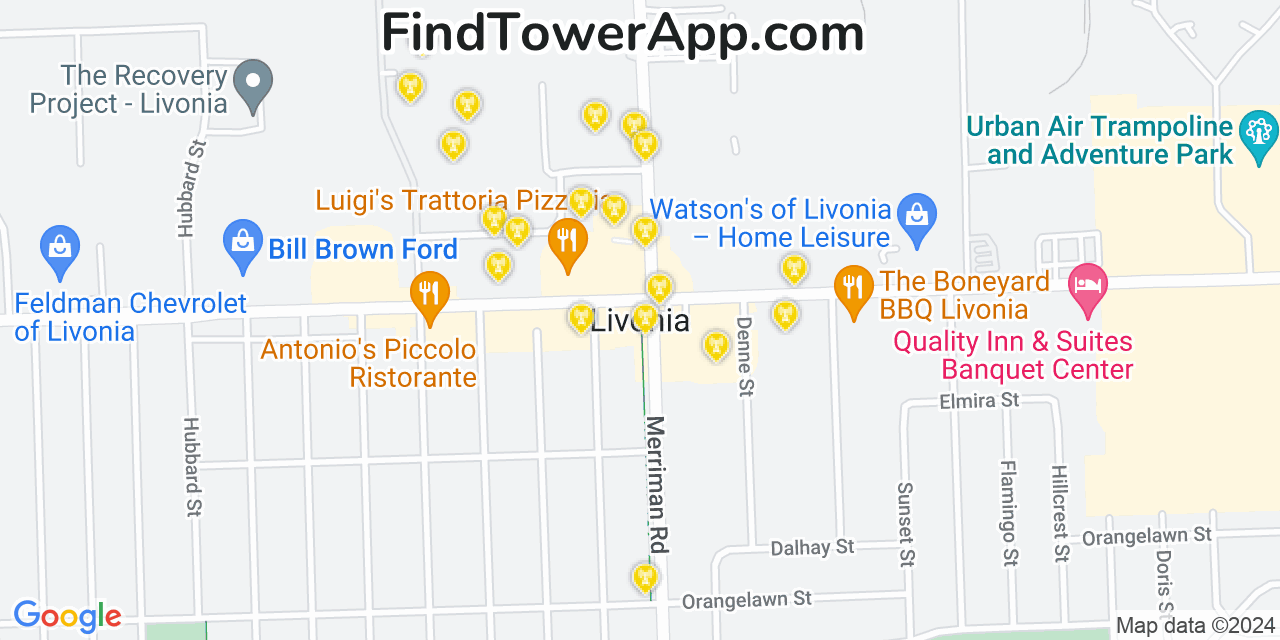 AT&T 4G/5G cell tower coverage map Livonia, Michigan