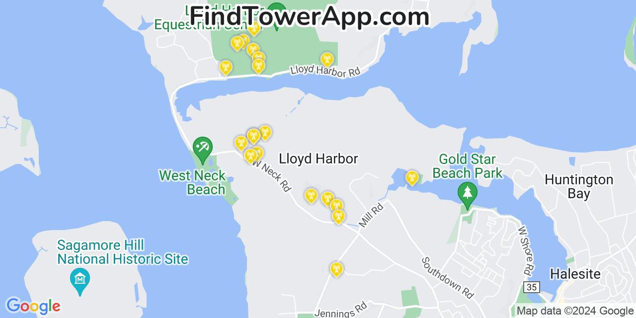 AT&T 4G/5G cell tower coverage map Lloyd Harbor, New York