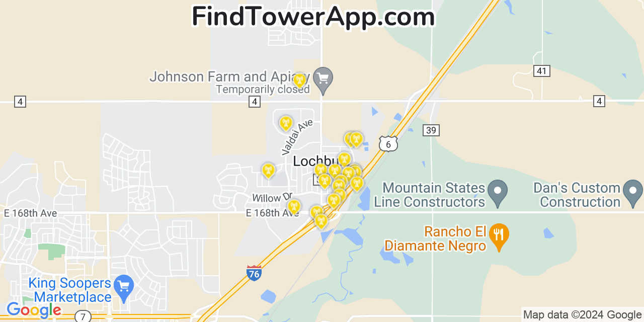 AT&T 4G/5G cell tower coverage map Lochbuie, Colorado