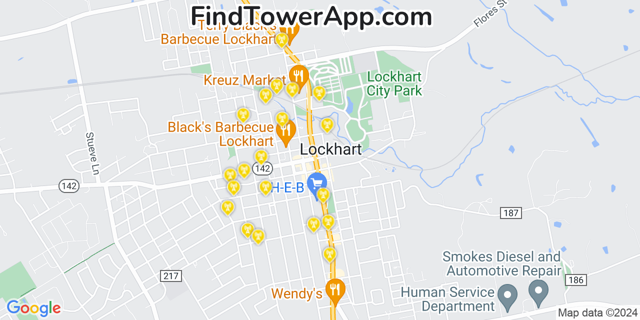 AT&T 4G/5G cell tower coverage map Lockhart, Texas