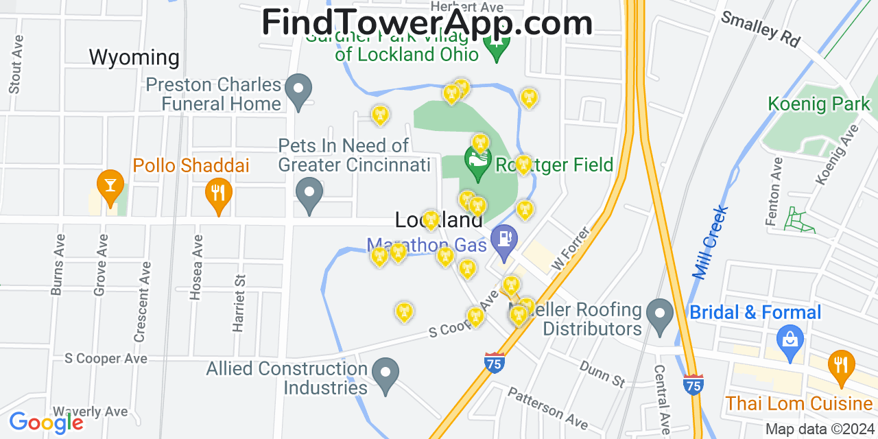 AT&T 4G/5G cell tower coverage map Lockland, Ohio