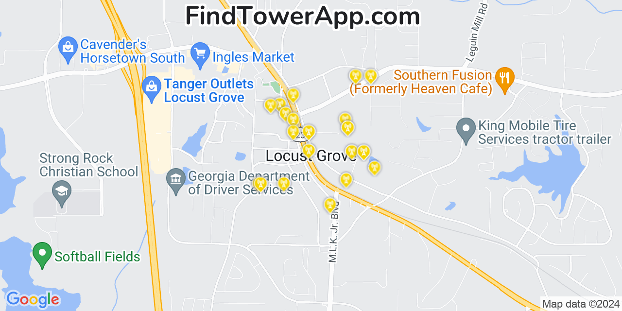 AT&T 4G/5G cell tower coverage map Locust Grove, Georgia