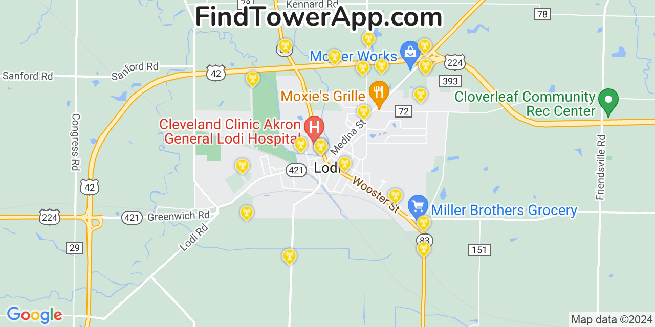 Verizon 4G/5G cell tower coverage map Lodi, Ohio