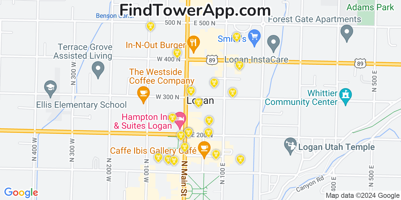 AT&T 4G/5G cell tower coverage map Logan, Utah