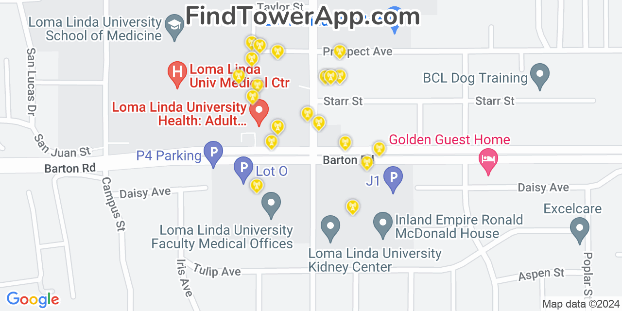 AT&T 4G/5G cell tower coverage map Loma Linda, California