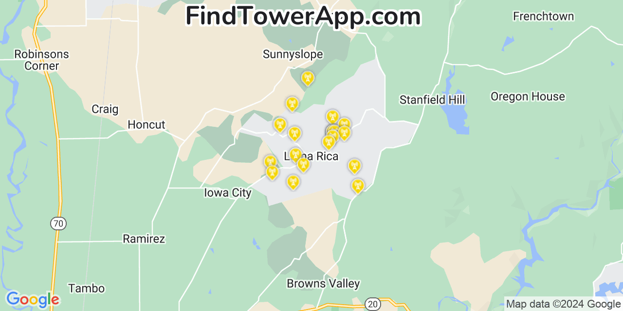 Verizon 4G/5G cell tower coverage map Loma Rica, California