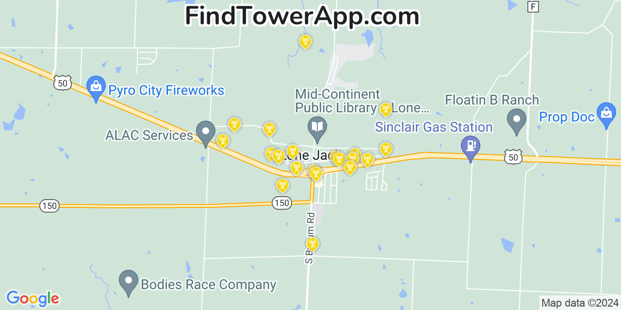 AT&T 4G/5G cell tower coverage map Lone Jack, Missouri