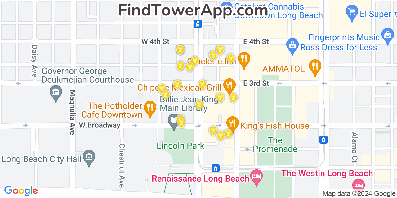 T-Mobile 4G/5G cell tower coverage map Long Beach, California